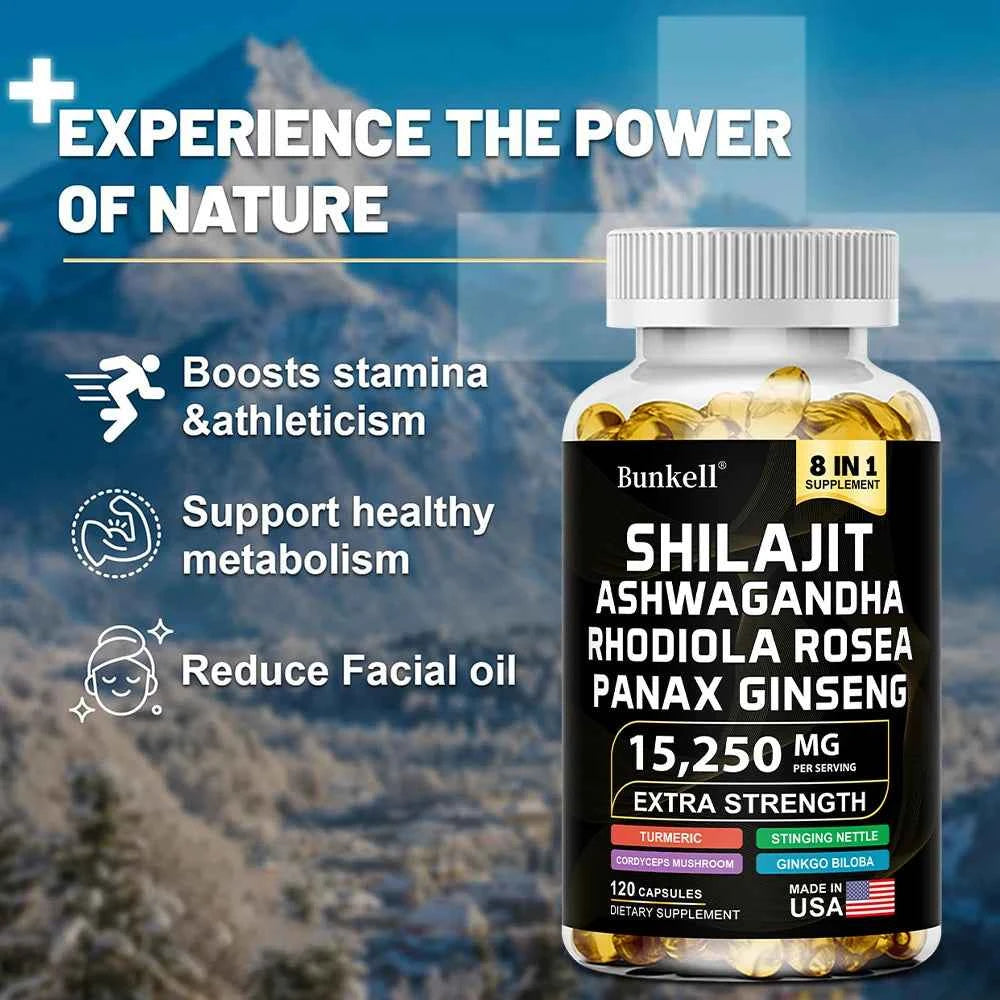 Shilajit Capsules With Ginseng Ashwagandha Turmeric For Energy And Endurance
