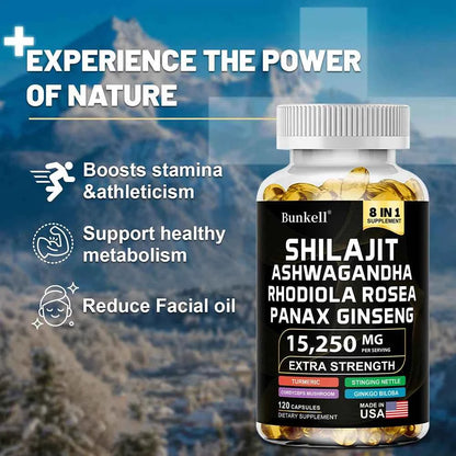 Shilajit Capsules With Ginseng Ashwagandha Turmeric For Energy And Endurance