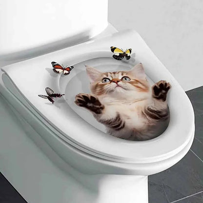Funny 3D Cat Toilet Stickers Self-adhesive DIY Wall Sticker Squirrel Water Resistant Toilet Seat Decals