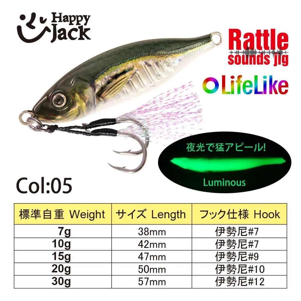 HappyJack Metal Jig 7G 10G 15G 20G 30G Slow Jig Sea Fishing Lure For Trout