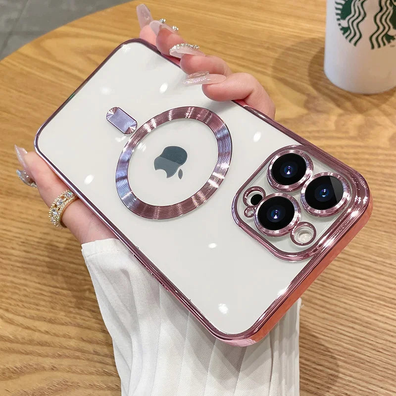 Plating For Magsafe Magnetic Phone Case For iPhone 16 15 14 13 12 11 Pro Max 16 Plus Wireless Charging With Lens Protector Cover