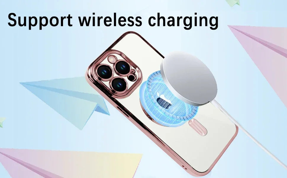 Clear Plating  Magnetic Case For iphone 17 16 15 14 13 12 11 Pro Max Plus Lens Protection For Magsafe Wireless Charge Case Cover