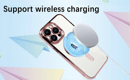 Clear Plating  Magnetic Case For iphone 17 16 15 14 13 12 11 Pro Max Plus Lens Protection For Magsafe Wireless Charge Case Cover