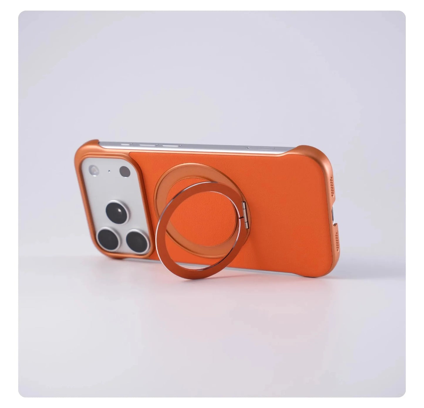 Borderless Leather Ring Holder Bracket Phone Case For iPhone 17 Air 16 15 14 13 12 11 Pro Max Plus Magnetic Magsafe Hard Cover