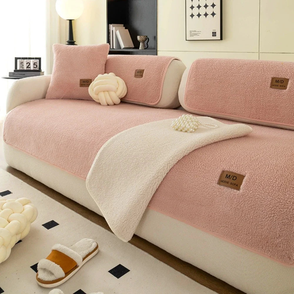 Lamb Plush Sofa Cushion in Autumn and Winter Thickened Warm Seat Cushion with High-end Sense and Anti-slip