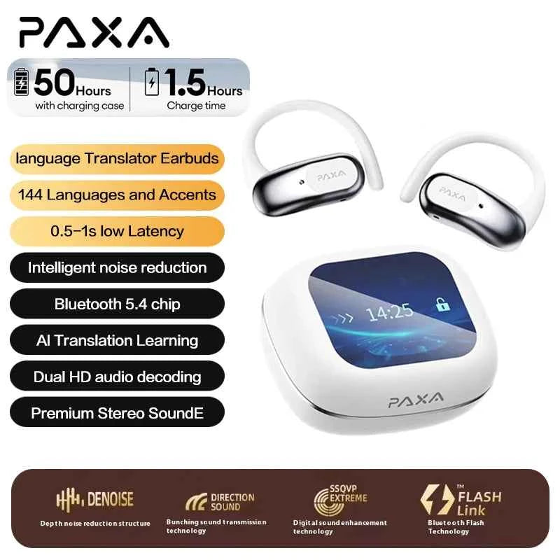AI Translation PAXA Open Air Ultra 144 languages AI Real-time Translation Wireless Bluetooth Earphones Hi-Fi HD Calling Headset