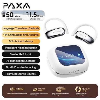 AI Translation PAXA Open Air Ultra 144 languages AI Real-time Translation Wireless Bluetooth Earphones Hi-Fi HD Calling Headset