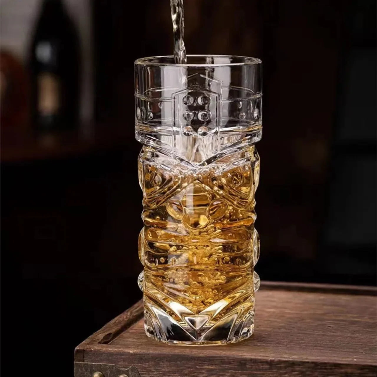 1PC Crystal Glass Large Bar Tiki Cup Tiki Cup Hawaii Cocktail Cup Ghost Face Cup High Beauty Creation Water Cup
