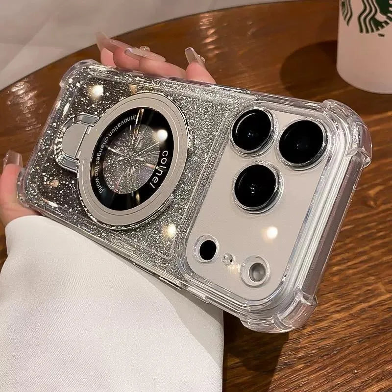 Glitter Ring Holder for Magsafe Case for iPhone 14 15 16 17 Pro Max Plus 13 12 11 Air Bracket Gradient Camera Film Bumper Cover