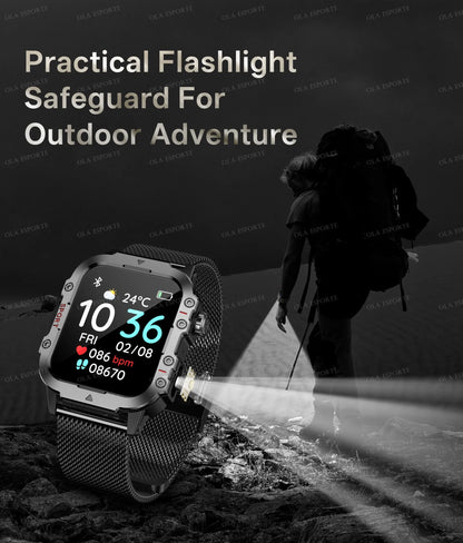 2025 New Military Smart Watch Men IP67 3ATM Outdoor Sports Fitness Tracker Health Monitoring 1.44 Inch Bluetooth Call Smartwatch
