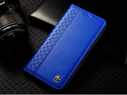 For OnePlus Nord 5 CE5 5G Flip Case Grid Pattern Magnetic Cover Luxury Cowhide Genuine Leather Card Pocket Wallet Cases Covers