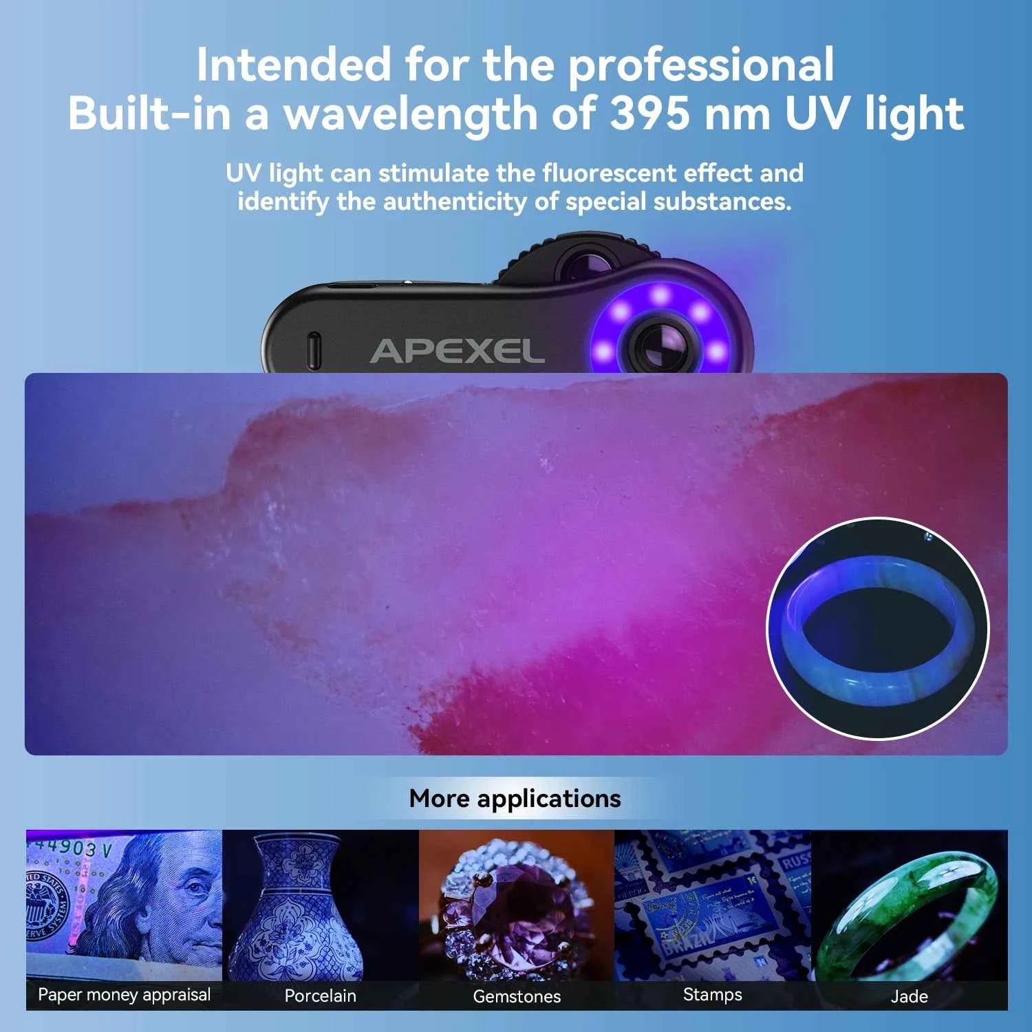 APEXEL 40X/80X/120X Microscope 3in1 Jewelry Lenses with LED Light/Universal Clip for iPhone 17/pro max 16/Android Smartphones
