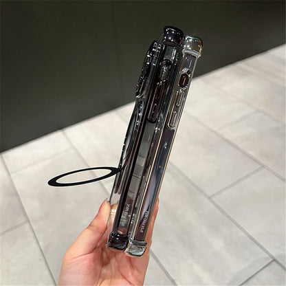For iPhone 16 Pro Max Luxury Transparent Holder Stand Plating Frame Phone Case For iPhone 13 14 15 Plus 17 Air Protective Cover