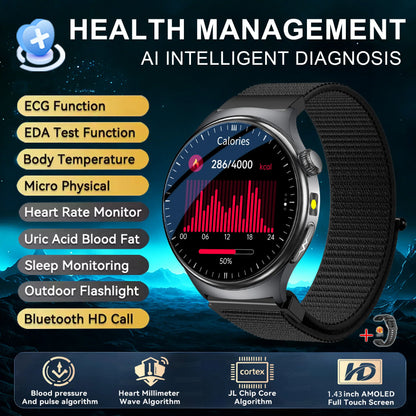 2026 New upgrade Health Check Smart Watch ECG Blood Lipid Uric Acid Body Fat BP Sport Waterproof HD Call Smart Watch Man Women