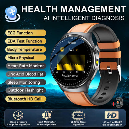 2026 New upgrade Health Check Smart Watch ECG Blood Lipid Uric Acid Body Fat BP Sport Waterproof HD Call Smart Watch Man Women