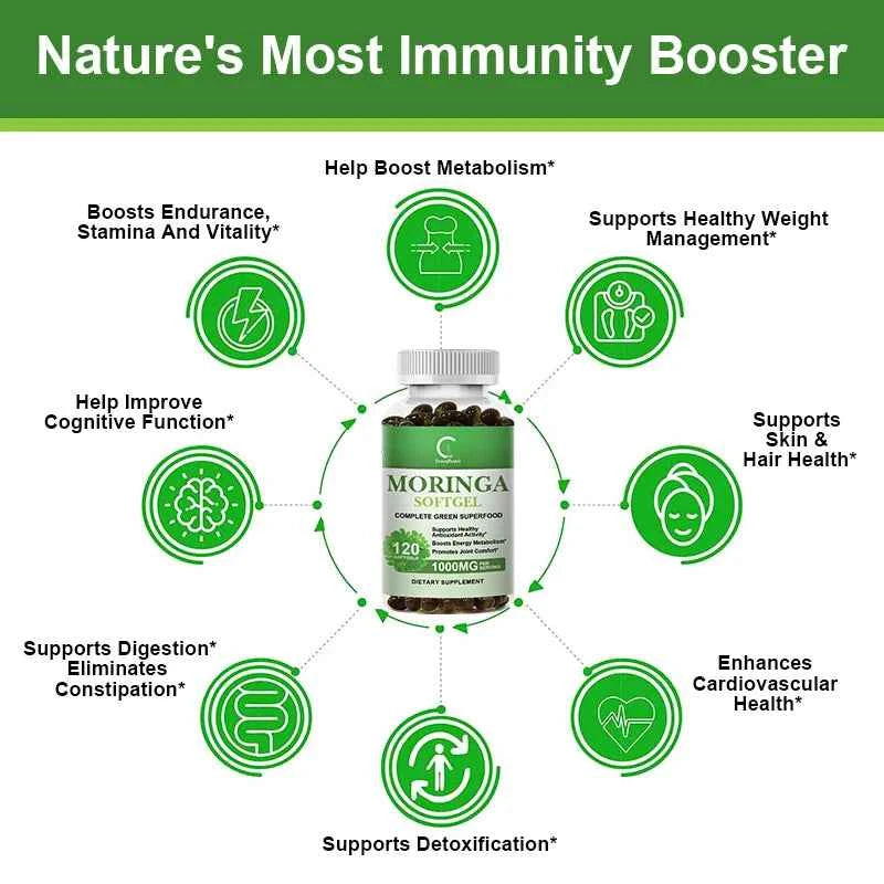 Organic Moringa Leaf Extract 1000mg Capsules Immune Support Digestive Health