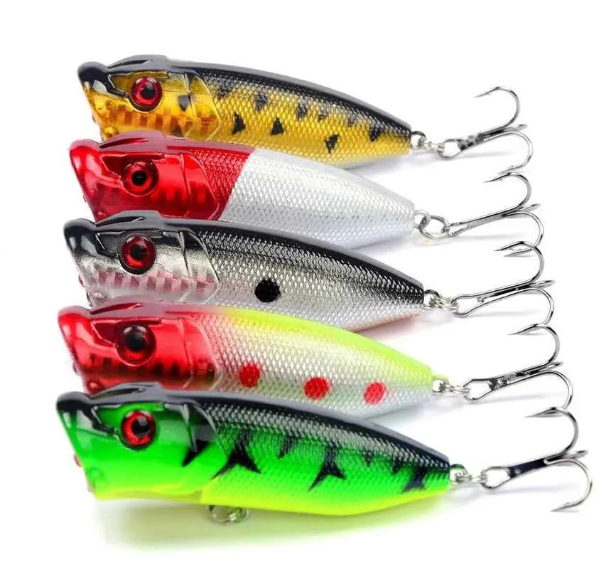 Topwater Popper Lures 6.5cm 12g Hard Bait Wobblers With 6 Hooks