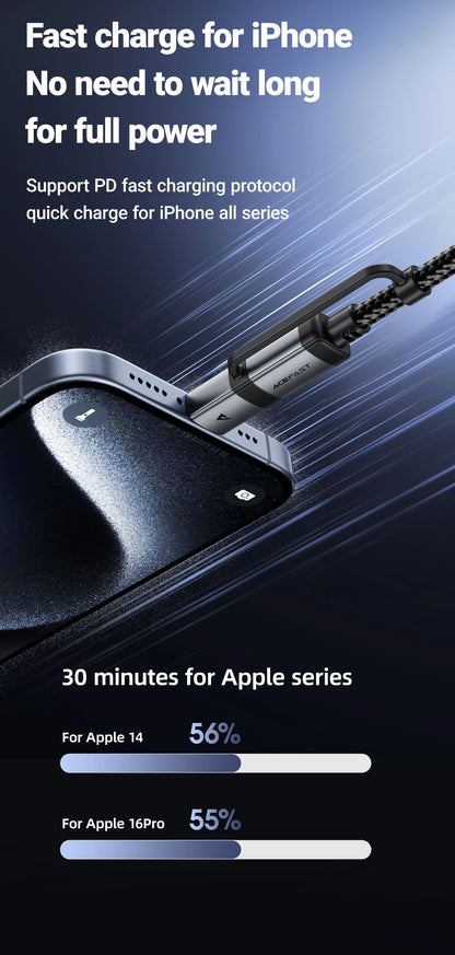 ACEFAST 2 in 1 MFi Certified USB-C to USB-C / Lightning Fast Charging PD60W Phone Cable For iPhone 16/15 Pro Max Wired Cord 1.2M