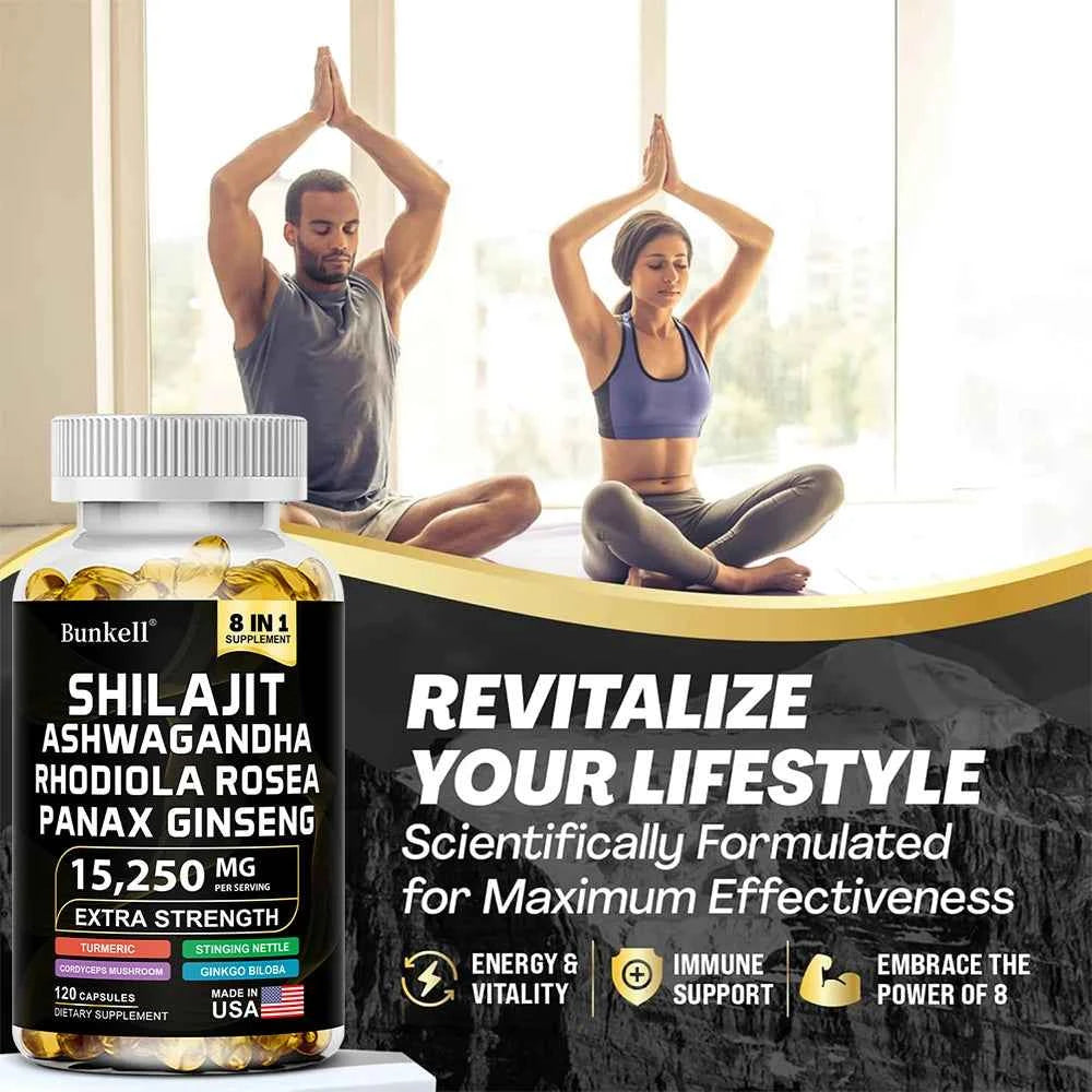 Shilajit Capsules With Ginseng Ashwagandha Turmeric For Energy And Endurance