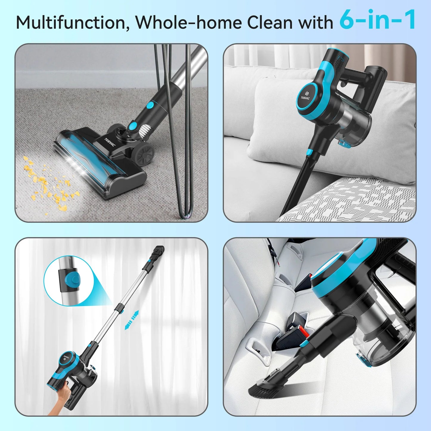 V600 Cordless Vacuum Cleaner, 28Kpa Brushless Stick Vacuum, Rechargeable Battery, 3 Modes