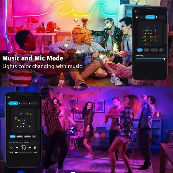 16.4/32.8Ft Neon Rope Lights,Flexible Led Rope Lights Control With App/Remote,Multiple Modes Rope Lights,Music Sync Light Strip For Bedroom