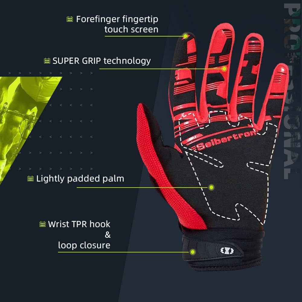 Unisex MTB Mountain Bike Gloves Touchscreen Full Finger Racing Dirt Bike